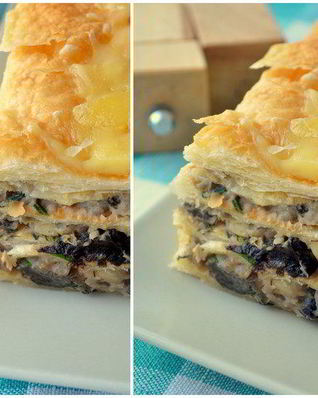 Горячий Наполеон с картофельно-грибным кремом