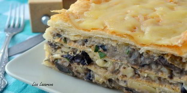 горячий наполеон с картофельно-грибным кремом