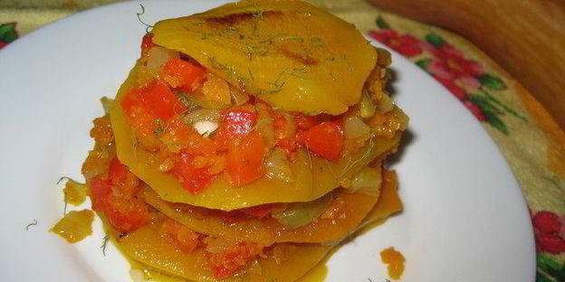тортик из тыквы с овощами и чесноком