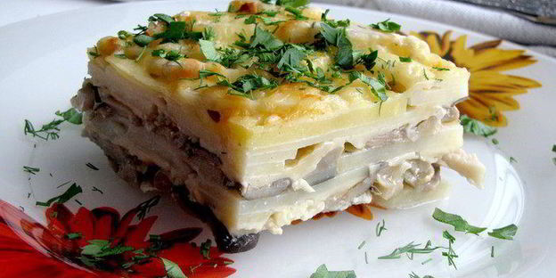 картофельная запеканка с вешенками