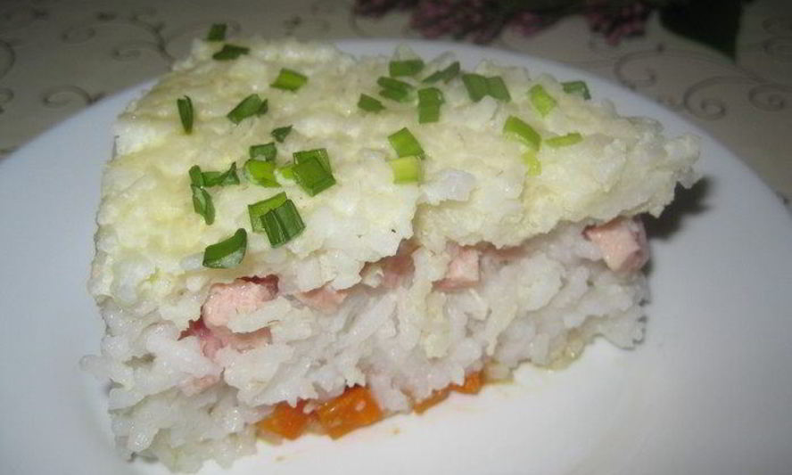 Рецепт рисовой запеканки с ветчиной и морковью