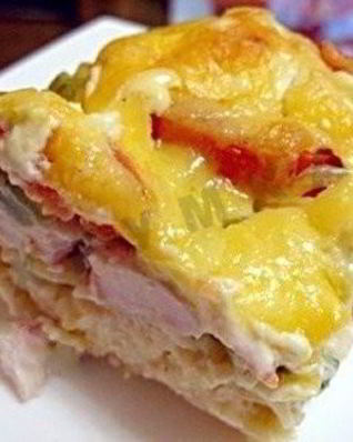 Запеканка из макарон с курицей в духовке