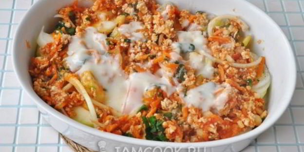 запеканка из свежих овощей с фаршем