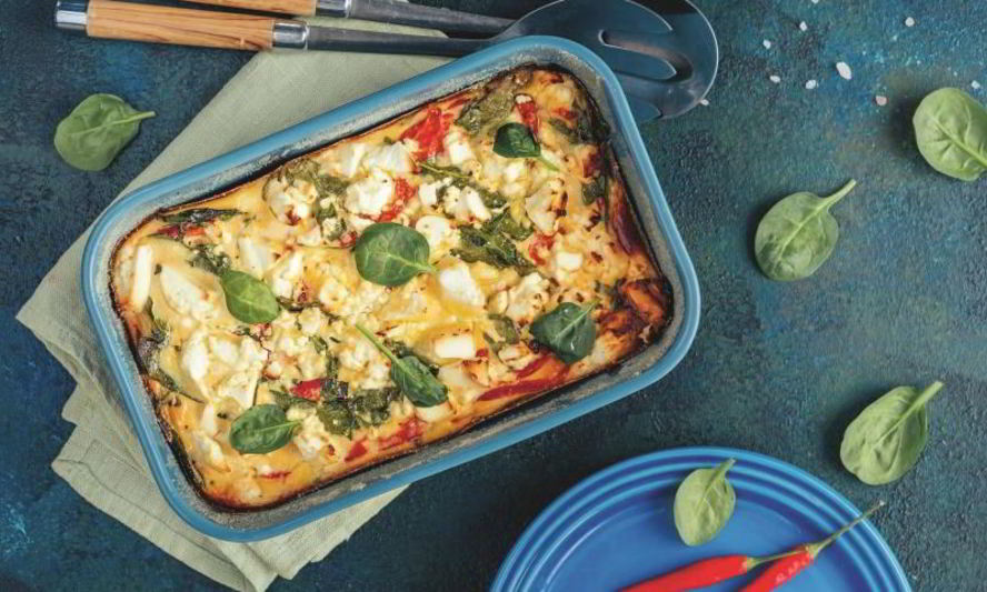 Рецепт запеканки с перцем, шпинатом и фетой