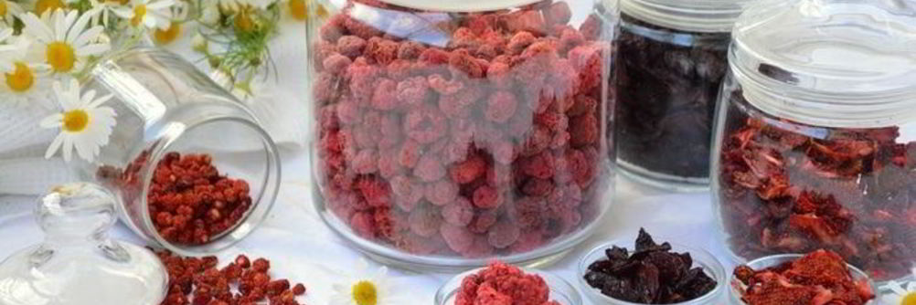 Сушеные клубника, земляника, вишня и малина