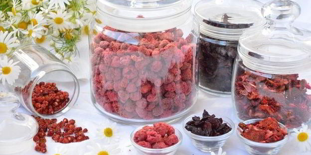 сушеные клубника, земляника, вишня и малина