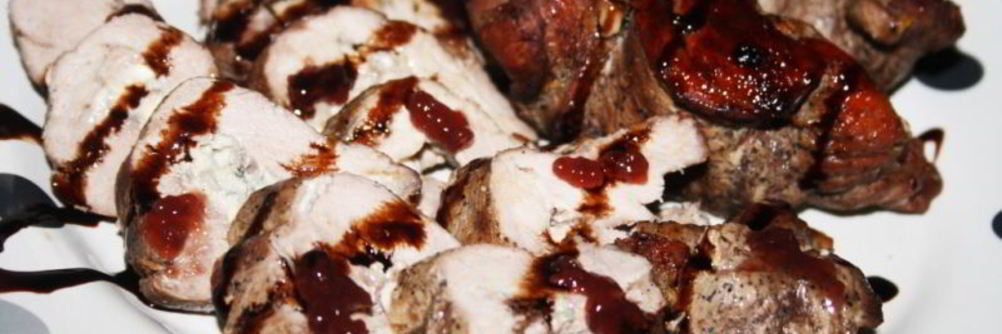 Конверты из утиных грудок с голубым сыром и малиновым конфитюром