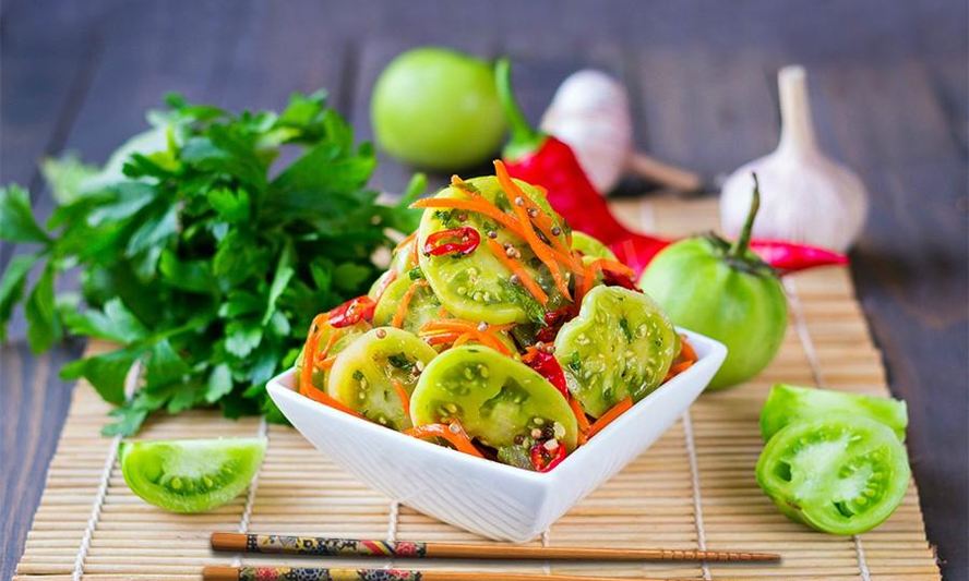 Рецепт зеленых помидоров по-корейски на зиму