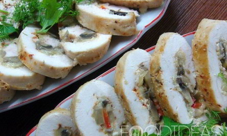 Рецепт куриного рулета с грибами