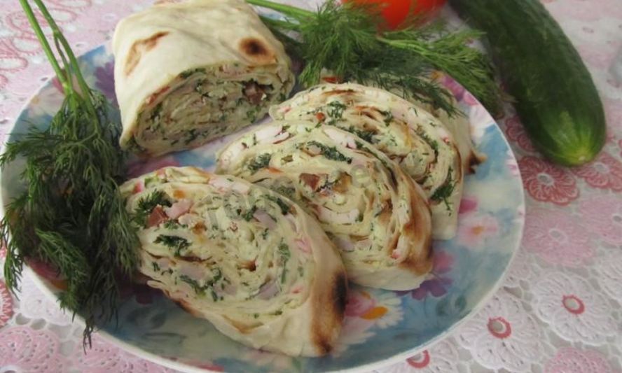 Рецепт рулета из домашнего лаваша с начинкой