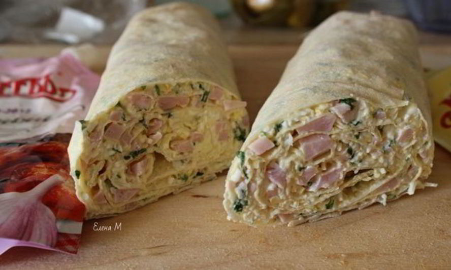 Рецепт рулета из лаваша с ветчиной