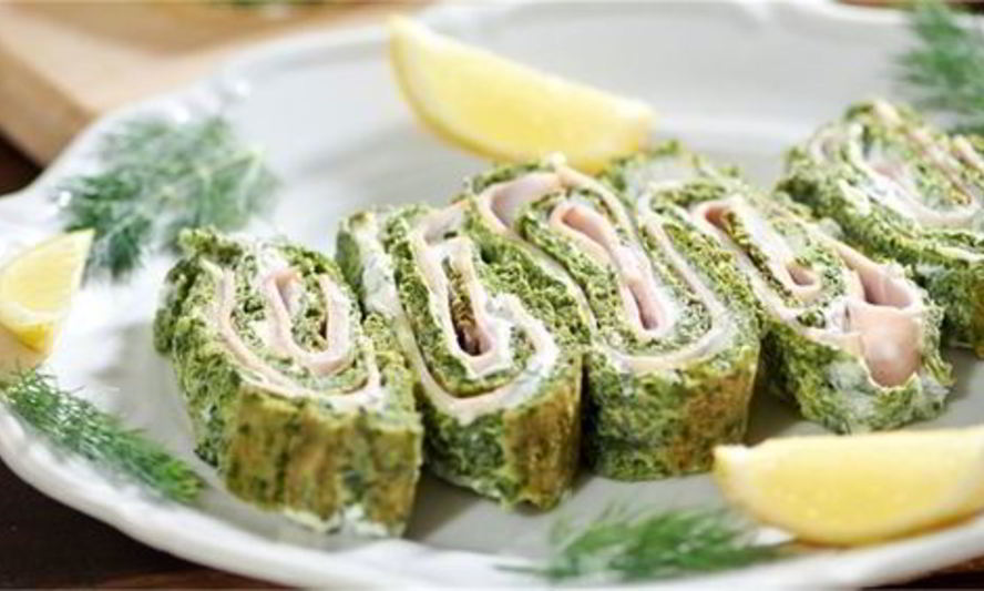 Рецепт рулета из шпината с ветчиной