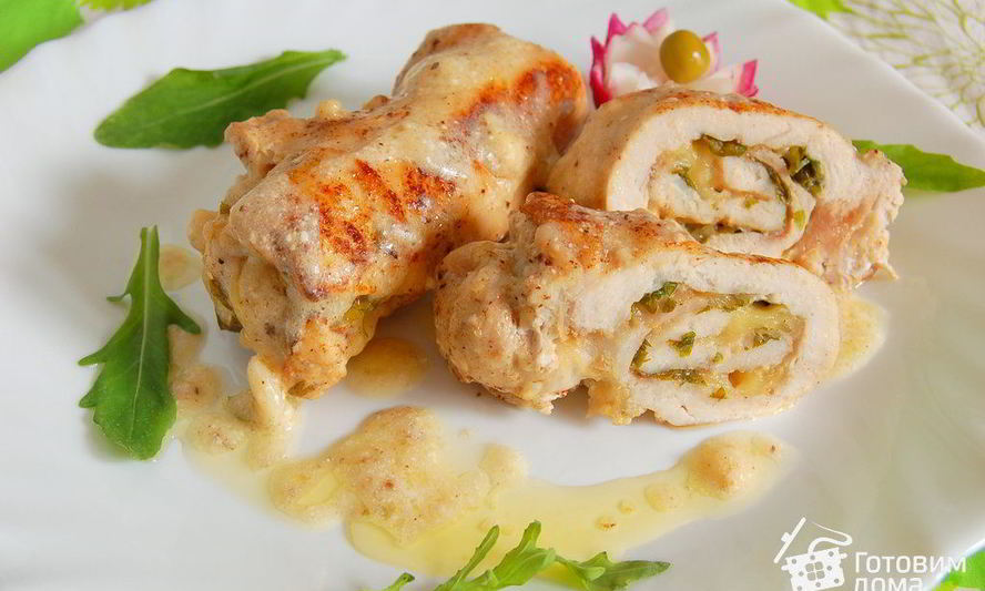 Рецепт рулетиков из курицы с сыром и зеленью
