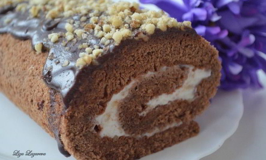 Рецепт шоколадного рулета с грецкими орешками