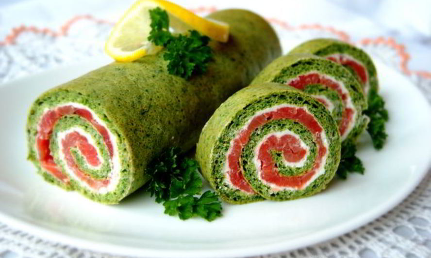 Рецепт шпинатного рулета с красной рыбой