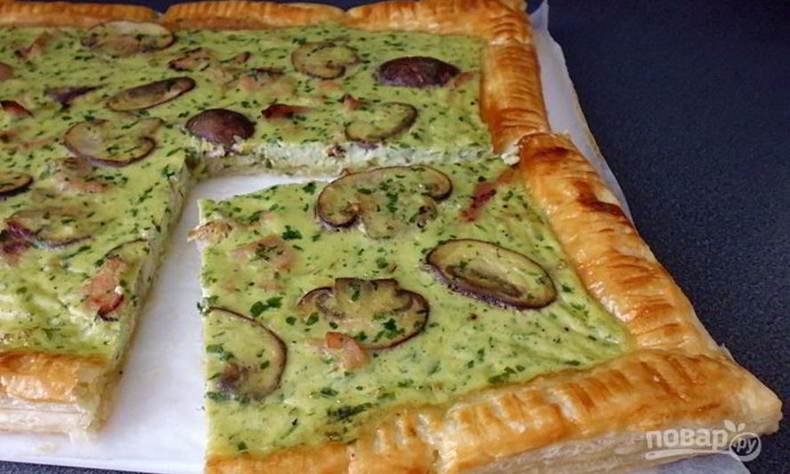 Рецепт тарта с грибами и ветчиной